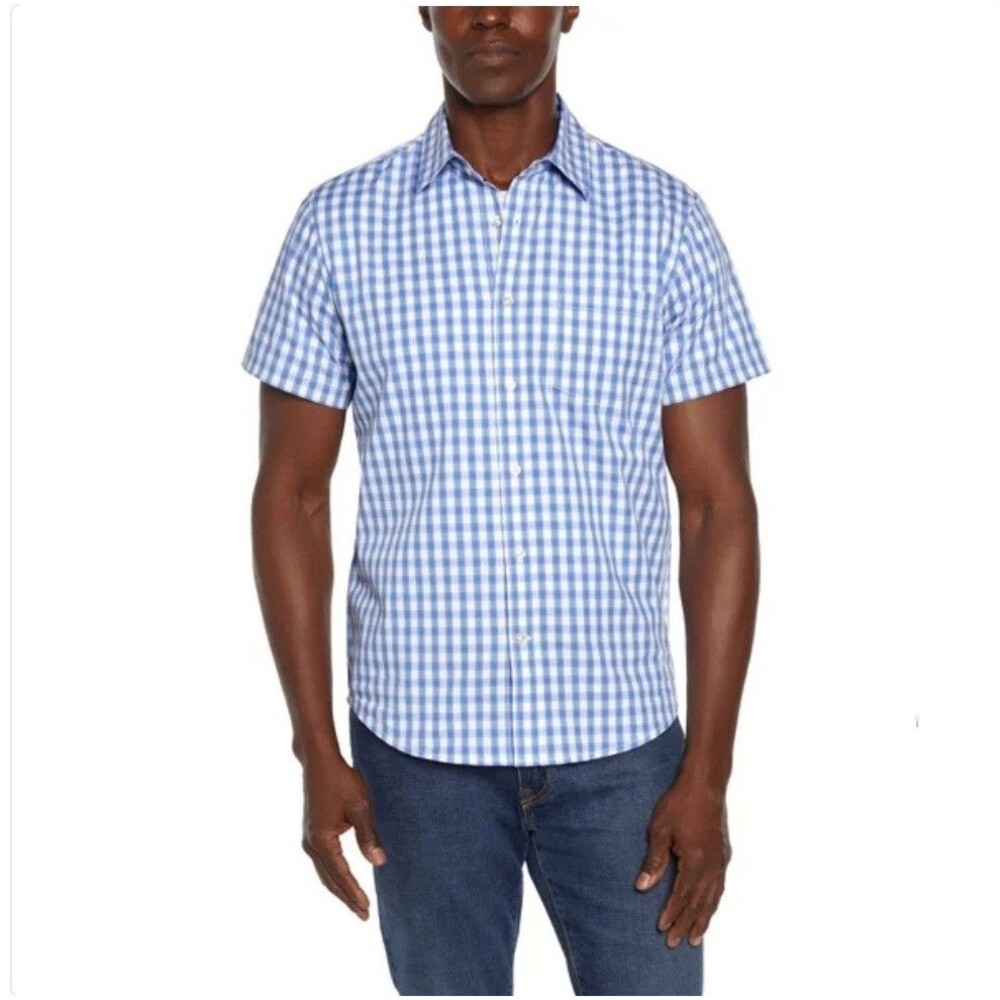Gap Men's Short Sleeve Button Up Poplin Shirt Blue Plaid Size XXL Cotton - Picture 4 of 6